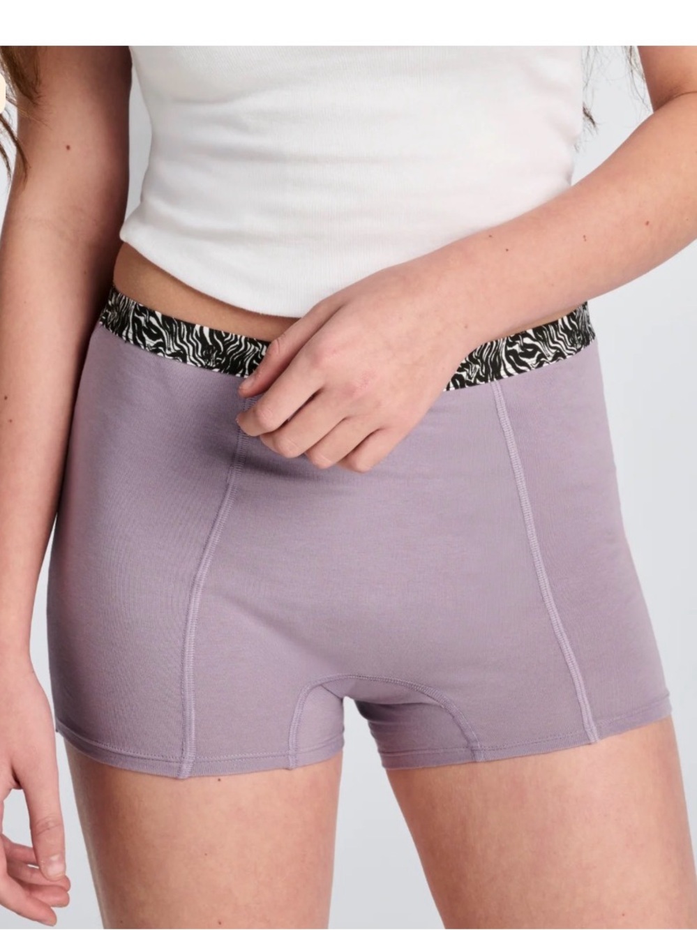 Thinx Lavender Boyshorts Zebra Waistband period underwear Teen size XL 15-16